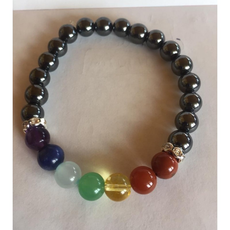 BRACELET 7 CHAKRAS ET HEMATITE PIERRES VERITABLES BRACELET 7 CHAKRAS ET HEMATITE PIERRES VERITABLES